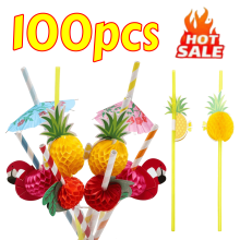 100 Canudos de Papel e Plástico com Tema Tropical