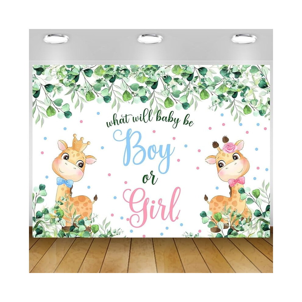 Giraffe Gender Reveal Backdrop With Leaves Green 9450273240770