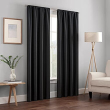 Kendall Modern Blackout Thermal Rod Pocket Window Curtain for Bedroom or Living Room (1 Panel), 42" x 63", Black