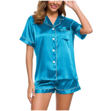Conjunto de pijama de dos piezas de satén de seda para mujer Ichuanyi, ropa de dormir y estar en casa con botones.