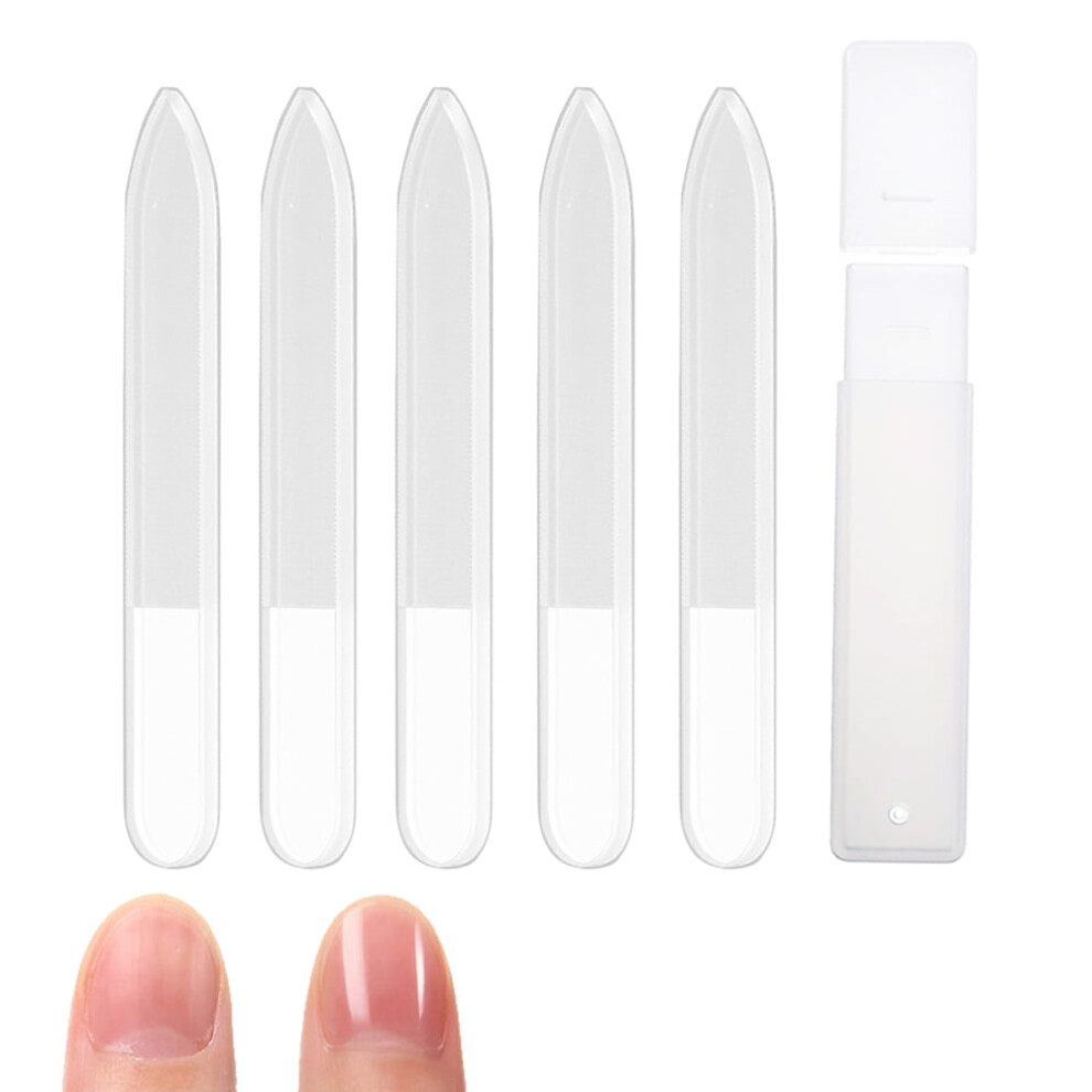 White 5 Pcs Glass Nail Shiner Crystal Nail Shine Buffer Polisher Crystal Glass Nano Nail File With Case For Natural Nails - Shape:pointed Point;