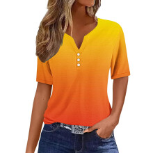 Dames zomerblouse met V-hals en kleurverloop - Basic blouse met korte mouwen van polyester en spandex (S-3XL) - Casual zomerkleding