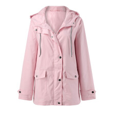 Damen-Anorak, einfarbig, langärmelig, winddicht, mit Kapuze, durchgehendem Reißverschluss und Taschen, atmungsaktiv, ideal für Freizeit und Alltag
