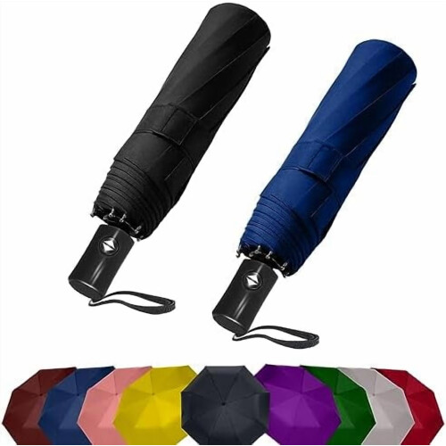 Umbrelă de călătorie automată, pachet de două, compactă și rezistentă la vânt
