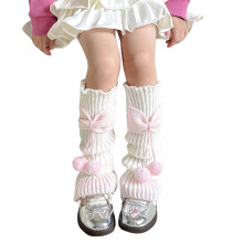 Kids Knit Leg Warmers Knitted Winter Loose Knee High Leg Bow Cute Thermal Warmers Girls,40CM