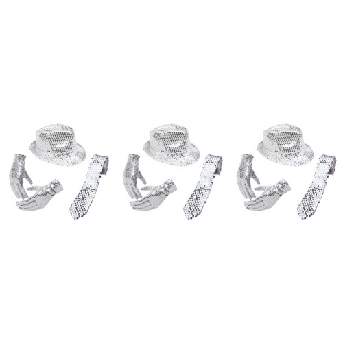 9Pcs Lightweight Silver Jazz Hat and Accessories for Dance Performance 2
