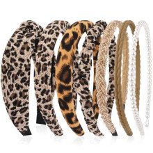 7-delade leopard- och pärlknutna pannband för kvinnor