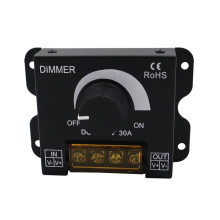 LED-stripdimmer DC12-24V30A PWM-controller met draaiknop, aan/uit-schakelaar en aluminium behuizing – Compatibel met LED-strips in één kleur