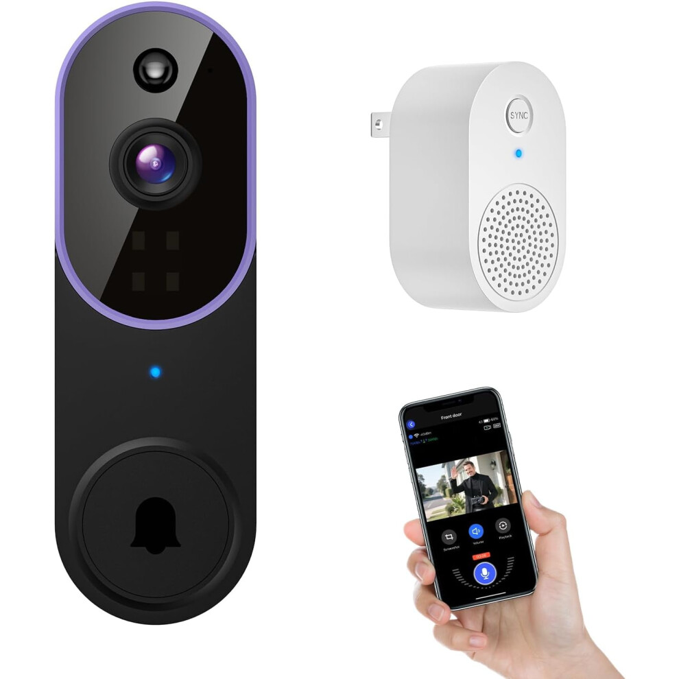 1080P Wireless Smart Doorbell Camera With Receiver, Ai Human Detection, 2.4Ghz Wi-Fi, Two-Way Audio, Cloud Storage, Battery Powered (Purple) 9104899375698