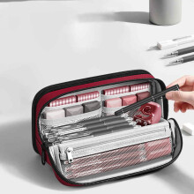 Estuche para lápices de lona roja con cierre magnético y gran capacidad - Organizador multifuncional para la vuelta al cole y para trabajadores de