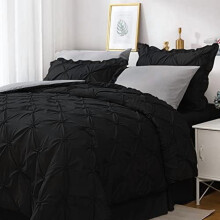 Kingsize-sengetøjssæt, 7 dele, sort seng i en pose-sengetøjssæt til soveværelse, sengetøjssæt med sengetæppe, lagner, flæsebetræk og