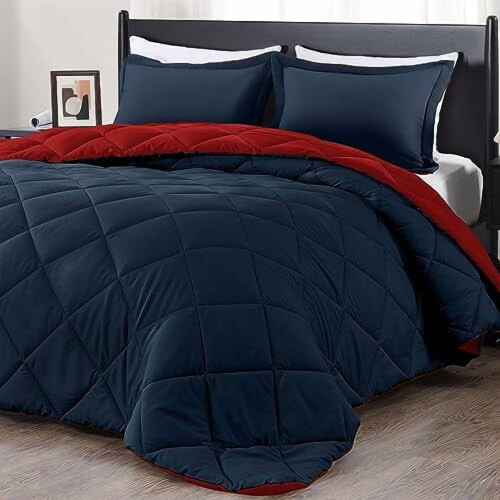 Twin Comforter Set Red Navy 2-Piece 66x92 in