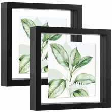 Ensemble de 2 cadres photo flottants 8x8, double cadre en plexiglas pour photos 6x6 et 4x4, Ă poser au mur ou sur une table, noir