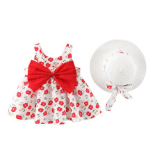 Prinzessinnenkleid für Babys und Kleinkinder – Sommerkleid mit Blumenmuster, großer Schleife, rückenfrei, A-Linie, mit Hut, ärmellos