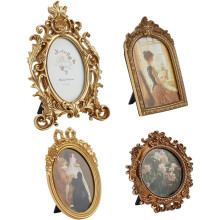4Pcs Small Gold Vintage Picture Picture Frames Baroque Photo Frames with Glass Front Table Top Display Home Wedding Decor Multi-color