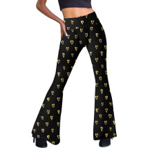 Calças de ioga femininas boho de cintura alta, pernas largas e compridas, estilo palazzo com boca de sino.