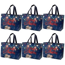 6-teiliges Weihnachtsgeschenktüten-Set, wiederverwendbare Tragetaschen aus laminiertem Vliesstoff, für die Weihnachtseinkaufsparty