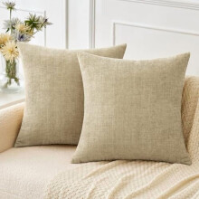 Lot de 2 housses de coussin beiges 50 x 50 cm en chenille douce pour canapé, salon, décoration printanière, coloris uni.