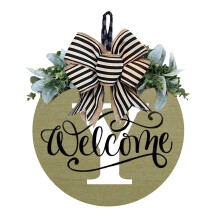 Panneau de bienvenue rond en bois avec nœud décoratif - Plaque de porte suspendue de 30 cm pour porche, entrée ou jardin, utilisable toute