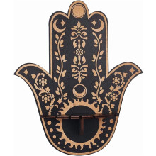 Seilf Taispeána Hamsa Adhmaid le Dearadh Gealaí & Gréine, Seilf Snámha Balla-Feistithe le haghaidh Bronntanais Spioradálta – Dubh, 9.8x11.8