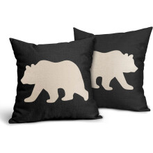 Housses de coussin décoratives d'extérieur Ours 45 x 45 cm, lot de 2, motif ours noir moderne, style montagne/forêt/sud-ouest, housses de coussin