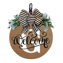 Panneau de bienvenue rond en bois avec nœud décoratif - Plaque de porte suspendue de 30 cm pour porche, entrée ou jardin, utilisable toute