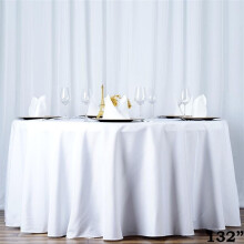 Nappe ronde BalsaCircle 132" en polyester premium, blanche, pour mariage.