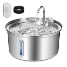 Fonte de água para gatos em aço inoxidável, 3,2 litros (108 oz), com visor, ultrassilenciosa, compatível com gatos e cães.