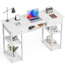 Petit bureau avec tiroirs et étagères de rangement en tissu, bureau d'ordinateur pour bureau à domicile, bureau d'écriture, table d'étude pour