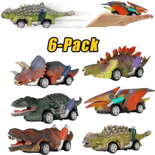POINTERTECK Dinosaur Pull Back-biler, 6-pakning Dinosaurleker for barn 3+ – Kompatibel med T-Rex-lekesett