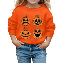 Halloween Pumpkin Graphic Hoodie for Girls, Orange, 8-9 Years, Long Sleeve Pullover Sweatshirt