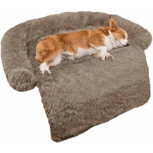 Calming Fluffy Plush Dog Bed with Removable Washable Cover – for Large, Medium, Small Dogs & Cats (Medium, Camel) – Compatible with Furniture