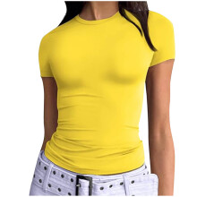 T-shirts décontractés pour femmes, coupe slim, manches courtes, col rond, moulants, basiques, extensibles, légers, à porter sous un autre