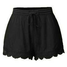 Pantaloni scurți casual pentru femei, vară, confortabili, casual, solizi, scurți, cu șnur, talie elastică, pantaloni scurți de vară, negri,