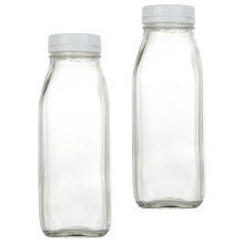 Glasflaskor, 16 oz burkar, 2 st drycker, juice, vatten, klar mjölk med lock för kylskåp, resor