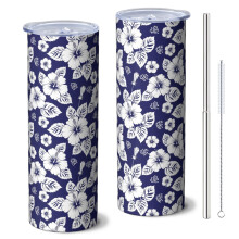 Pioneer Flower Floral20oz kapea muki pillillä ja kannella, kaksinkertainen tyhjiöeristys, vuotamaton, sopii mukitelineeseen, kuuma 6 tuntia /