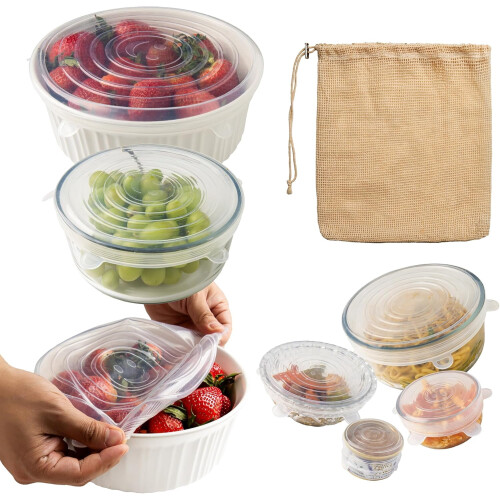 6er-Pack Silikon-Stretchdeckel für Lebensmittelbehälter