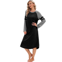 Camicie da notte lunghe da donna, modello raglan a maniche lunghe con scollo rotondo, abito da casa, pigiama oversize, abito da notte lungo, camicia