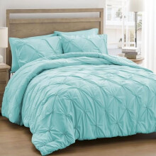 Aqua Blue Queen Comforter Set Boho Pintuck 3-Piece