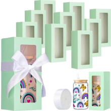 24 boîtes cadeaux vert menthe avec ruban – Supports transparents pour sublimation pour tasses, bocaux et mugs de 12 oz/16 oz/20 oz (compatibles