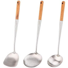 Wokspatel en -opscheplepel, schuimspaan en -opscheplepelset, 43 cm spatel voor wok, kookgerei van 304 roestvrij staal