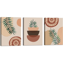 3-częściowy zestaw dekoracji ściennych w stylu boho: minimalistyczne wydruki z palmami i abstrakcyjnymi motywami natury, w ramce, 30,5 x 41 cm, do