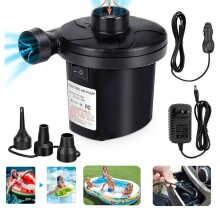 Portable Electric Air Pump (110V/12V) with 3 Nozzles – for Inflatables, Mattresses, Rafts, Pools, Toys; Compatible with Camping & Outdoor Use