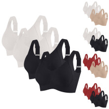 Lot de 4 soutiens-gorge de sport beiges sans armatures – Maintien léger, sans coutures, confortables pour la détente et les activités à faible