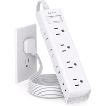Ultra-Thin Flat Plug Power Strip w/ 12 Outlets, 5ft Cord, 1050J Surge Protection, Wall-Mount Desk Charger – Compatible with US Outlets