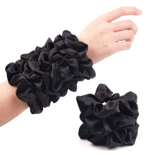 Μαύρο σατέν μεταξωτό scrunchies για μαλλιά Μεγάλα σατέν scrunchies για μαλλιά, 10 πακέτα