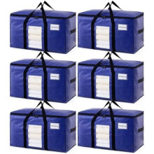 Set van 6 extra grote donkerblauwe opbergtassen, stevige draagtassen met kijkvenster en handvatten, perfect voor verhuizingen.