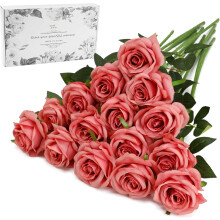 Rosas artificiales negras - 10 rosas artificiales de seda con tallos para decoración de hogares, bodas, hoteles y oficinas.