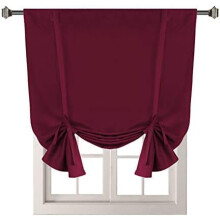 Red Burgundy Blackout Curtain Rod Pocket, 42"x63", Energy Efficient, Tie-Up Kitchen Shade, Compatible with Standard Rods
