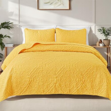 Yellow Vintage Damask Twin Quilt Set with 1 Sham